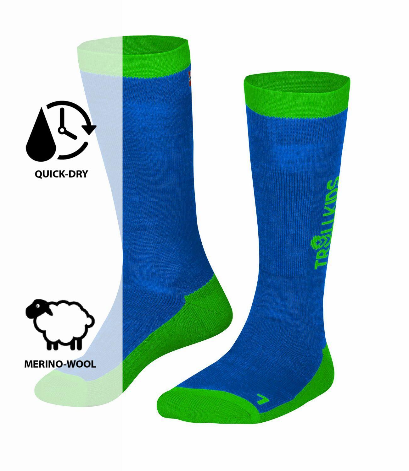 Chaussettes de ski pour enfants SKI SOCKS Bleu moyen/vert 2/2