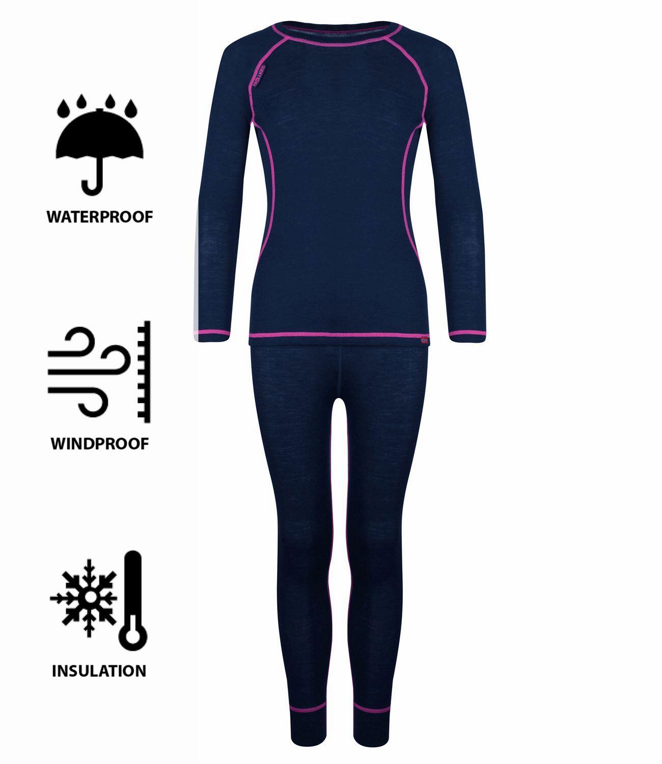 Ensemble de sous-vêtements enfants Merino Bleu marine / Magenta 5/5