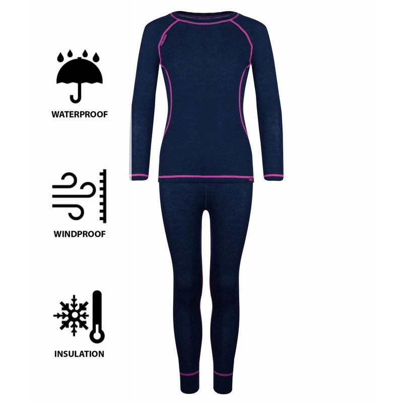 Ensemble de sous-vêtements enfants Merino Bleu marine / Magenta