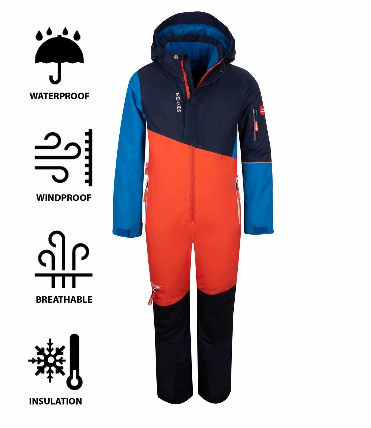 Combinaison de neige Hallingdal enfants orange/bleu moyen imperméable 3/3