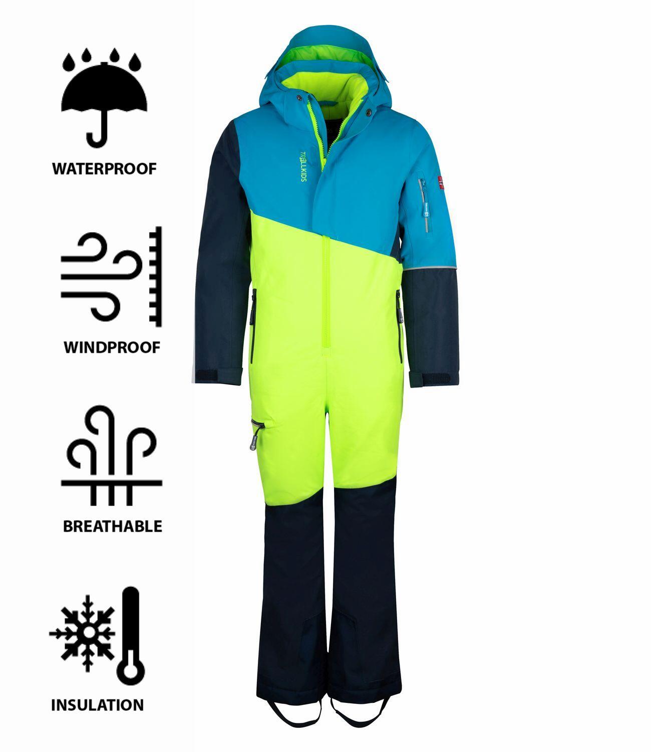 Tuta da neve bambino Hallingdal lime/blu notte impermeabile 3/3
