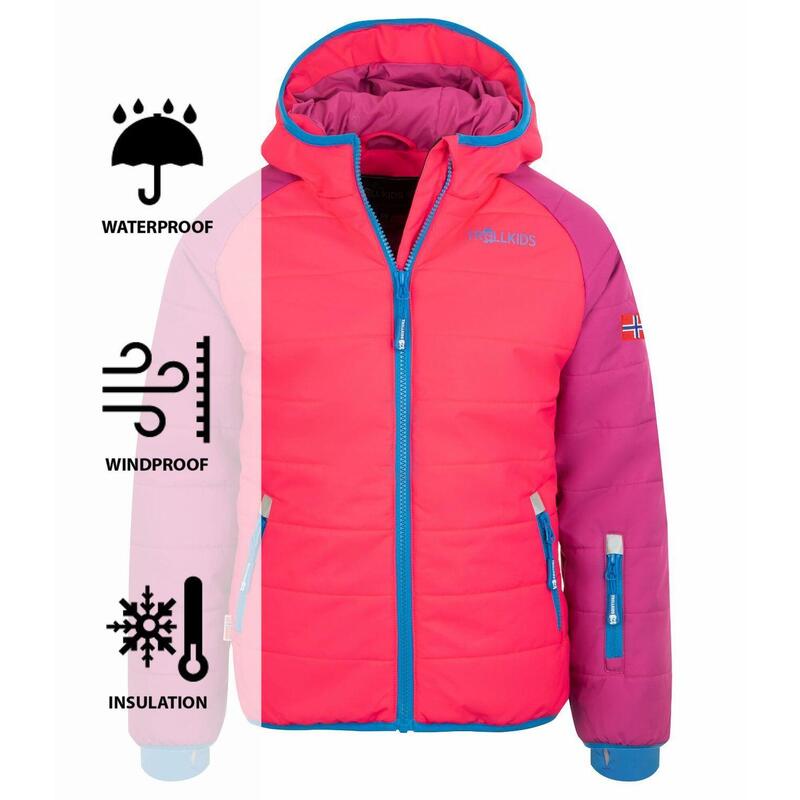 Veste de ski enfant Hafjell PRO hydrofuge rose foncé / rose clair / bleu