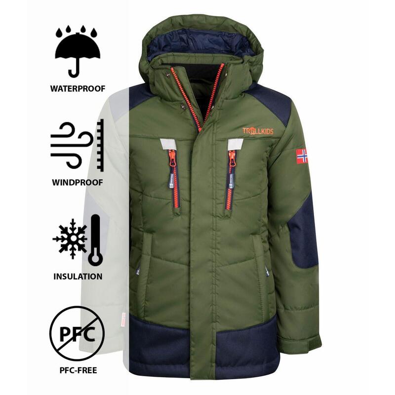 Parka d'hiver pour enfants Narvik vert forêt/orange