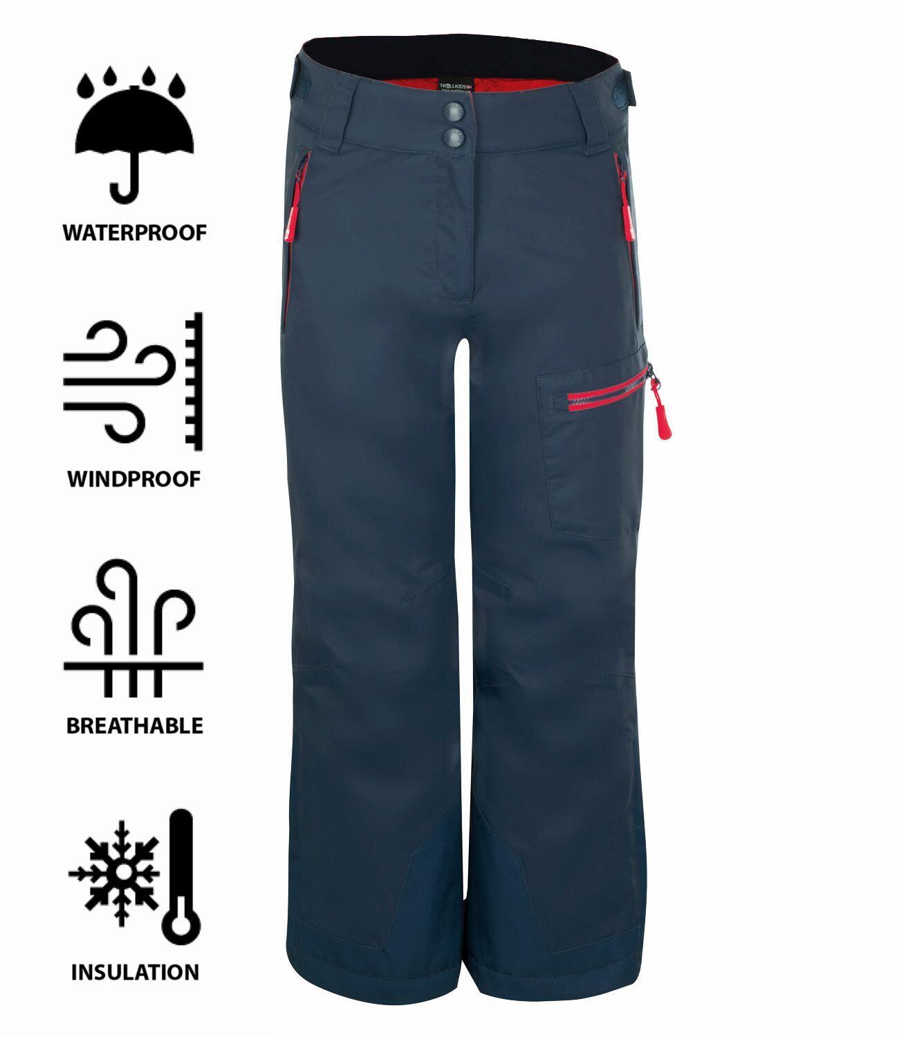 Pantalon ski enfant Hallingdal Imperméable polyester bleu/rouge 3/3