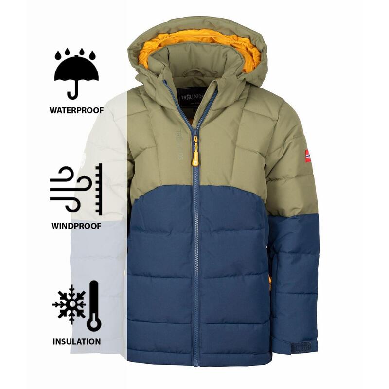 Veste d'hiver pour enfants Gryllefjord Hydrofuge Mousse/bleu mystique/jaune doré