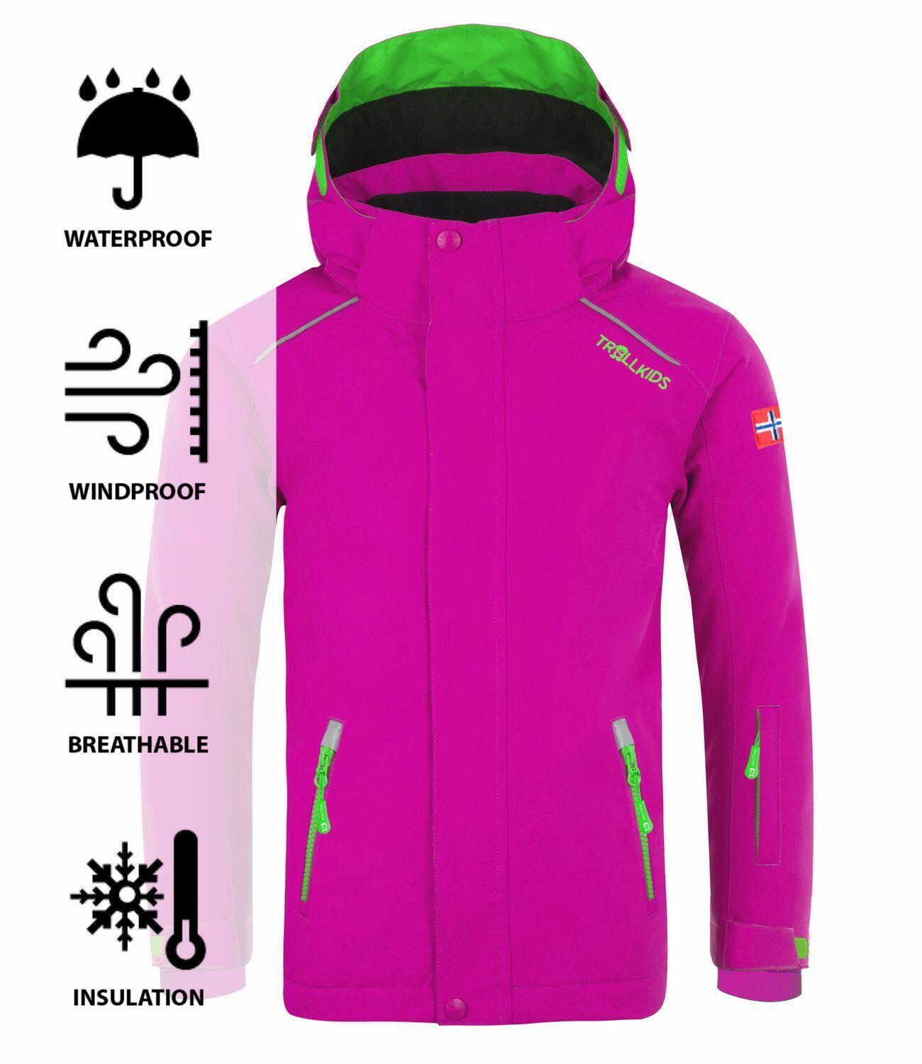 Veste de ski Holmenkollen PRO enfant imperméable rose/vert, polyester 3/3