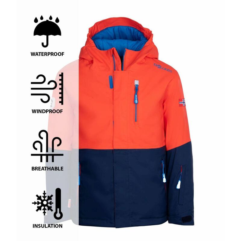 Veste de ski pour enfants Hallingdal Imperméable, respirante orange/bleu marine