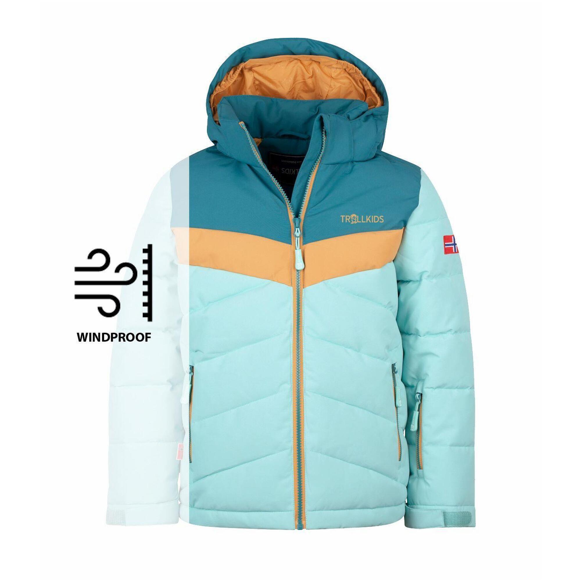 Girls Gryllefjord winter jacket water blue/blue-green/honey