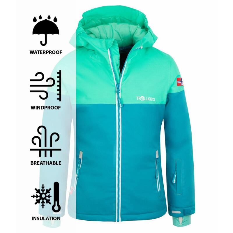 Filles Ski Jacket Hallingdal Imperméable Vert Pétrole/Menthe Foncée