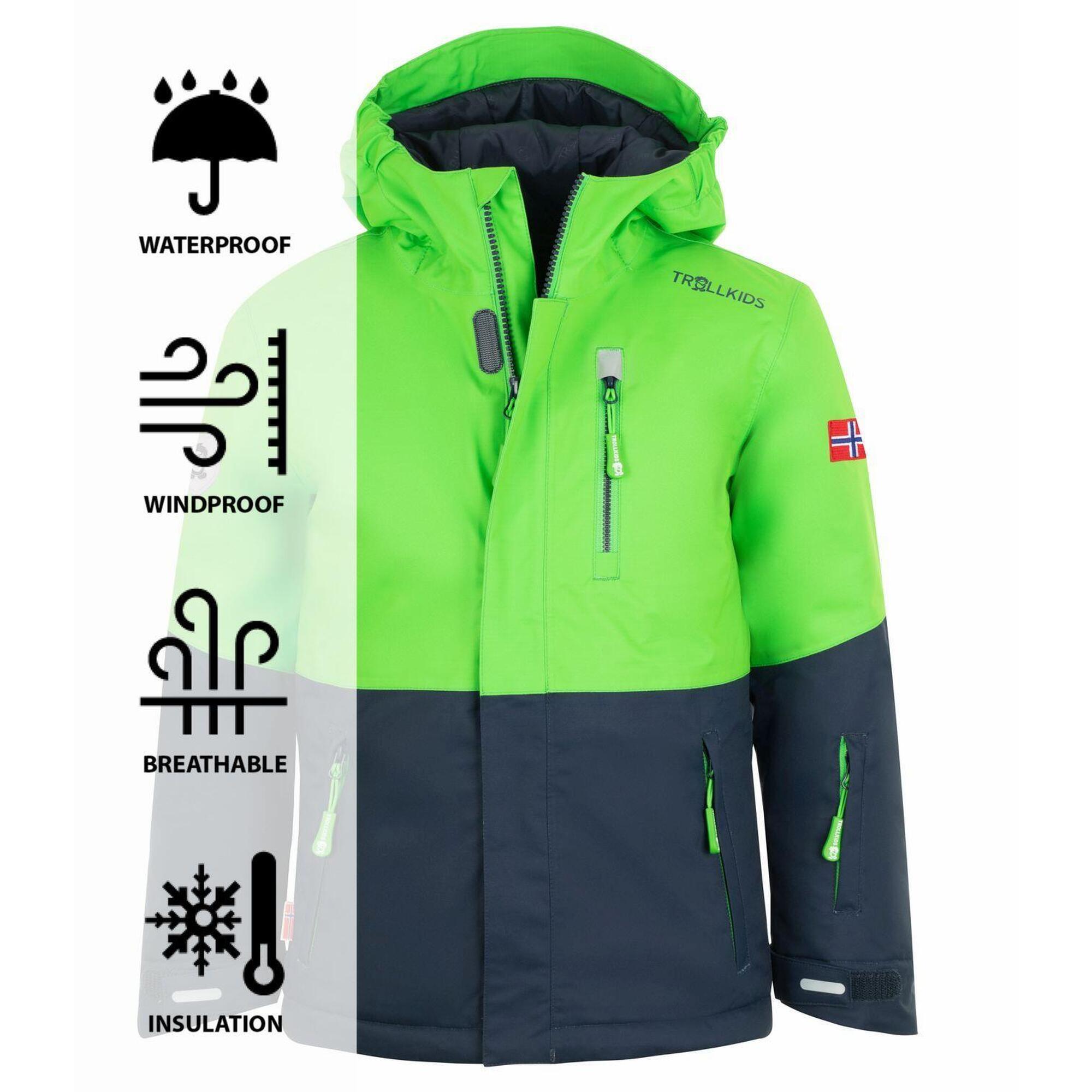 Giacca da sci impermeabile Hallingdal per bambini verde chiaro/blu navy