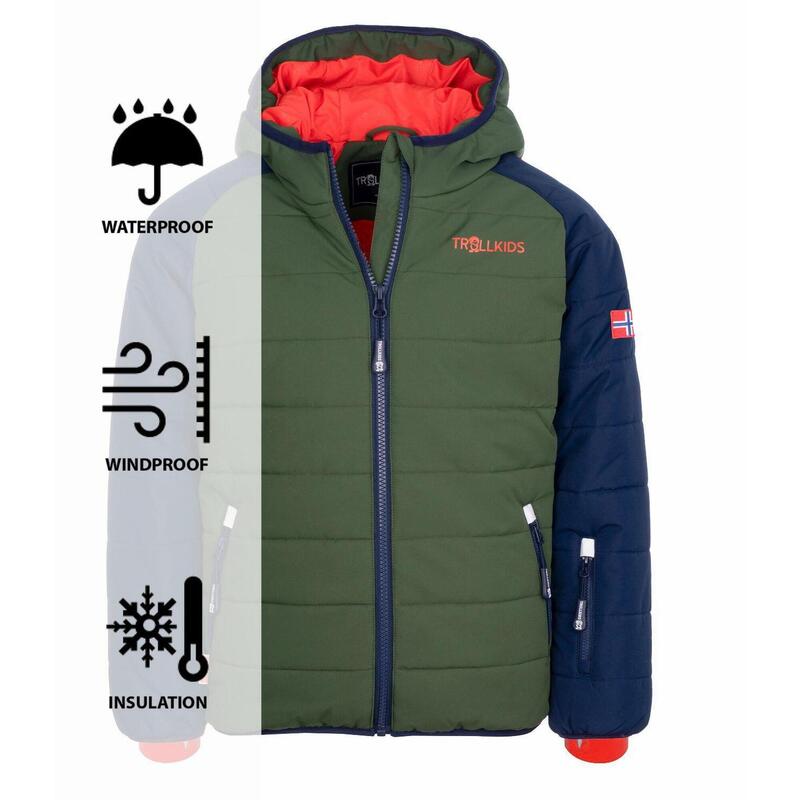 Veste de ski pour enfants Hafjell PRO Imperméable Bleu marine/vert forêt/orange