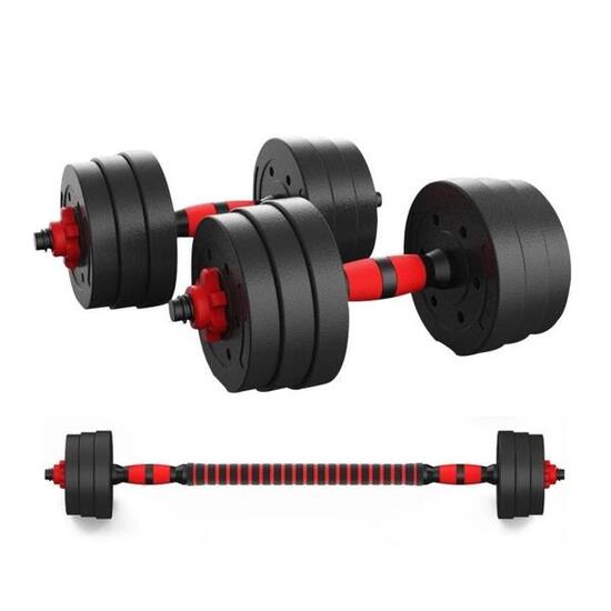 Set Haltères 2-en-1 Réglables 10kg avec Barre Extensible Fitness Tech