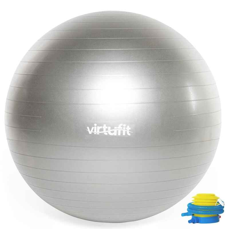 VirtuFit Gymnastikball - Anti-Burst Pilates Ball - Mit Pumpe - Grau- 75 cm
