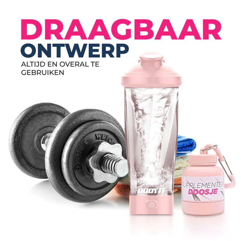 Elektrisch oplaadbare Shakebeker met Supplementen Doosje - 700ml - Lekvrij roze 2/5