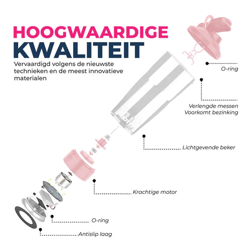 Elektrisch oplaadbare Shakebeker met Supplementen Doosje - 700ml - Lekvrij roze 4/5