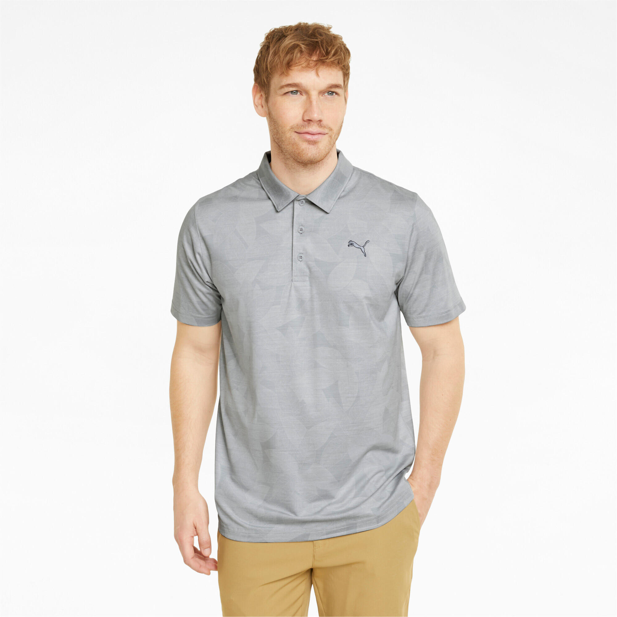 PUMA Mens CLOUDSPUN Leaflet Golf Polo Shirt - QUIET SHADE Heather