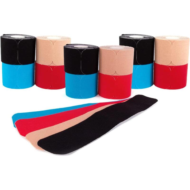 12 cintas kinesiológicas pre-cortadas axion - set de azul, negro, rojo y beige