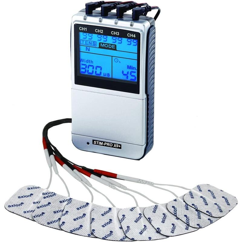 Electroestimulador muscular STIM-PRO X9+ 4 canales y 8 electrodos de 5x5 cm