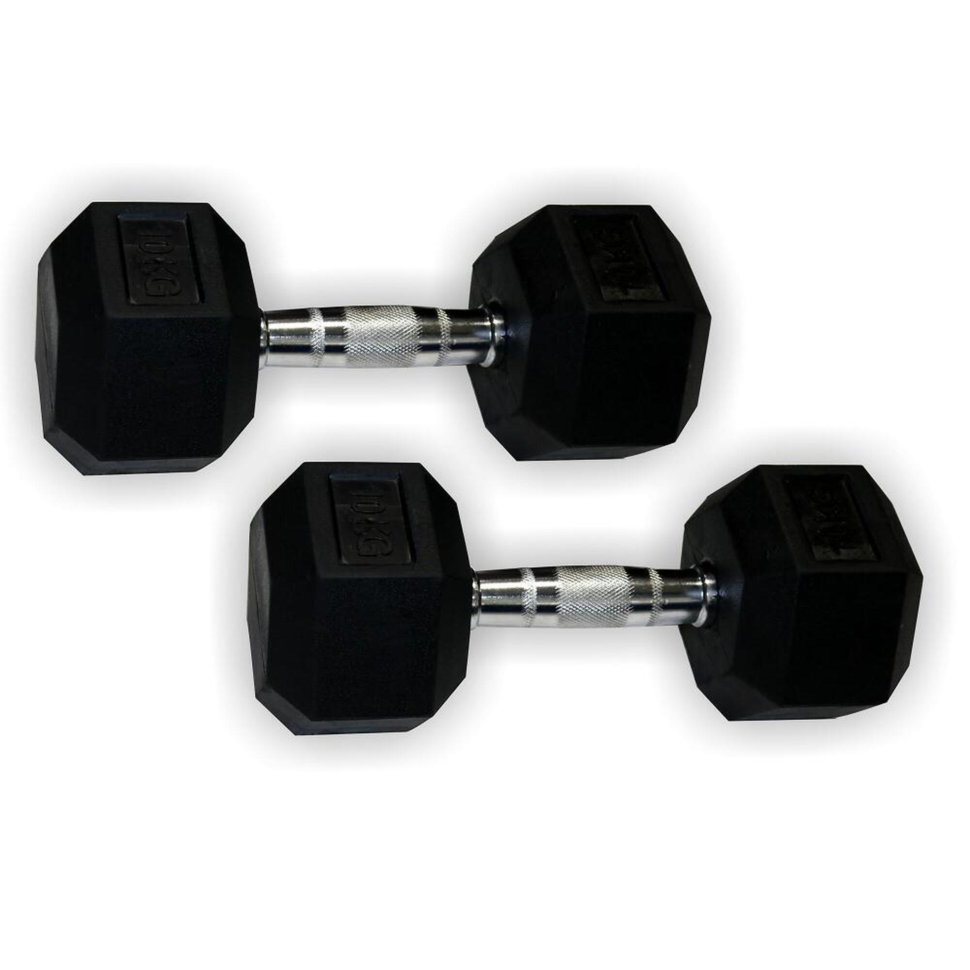 Set 2 Ud. Mancuerna Hexagonal  Goma  10 Kg 2/3