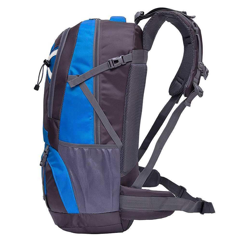 Mochila Azul 60 Litros Impermeable con Cierres Asas y Correas de Seguridad 3/4
