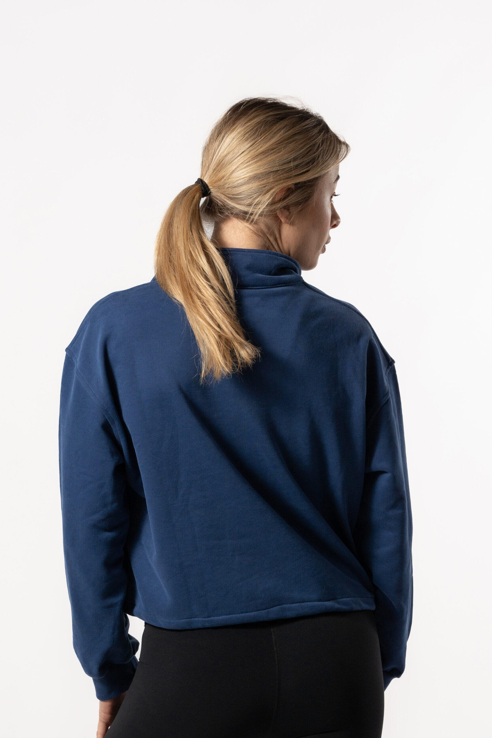 Sweat-shirt Crop à épaules Tombantes et à Demi-zippées - Bleu Royal - Fitness 5/5