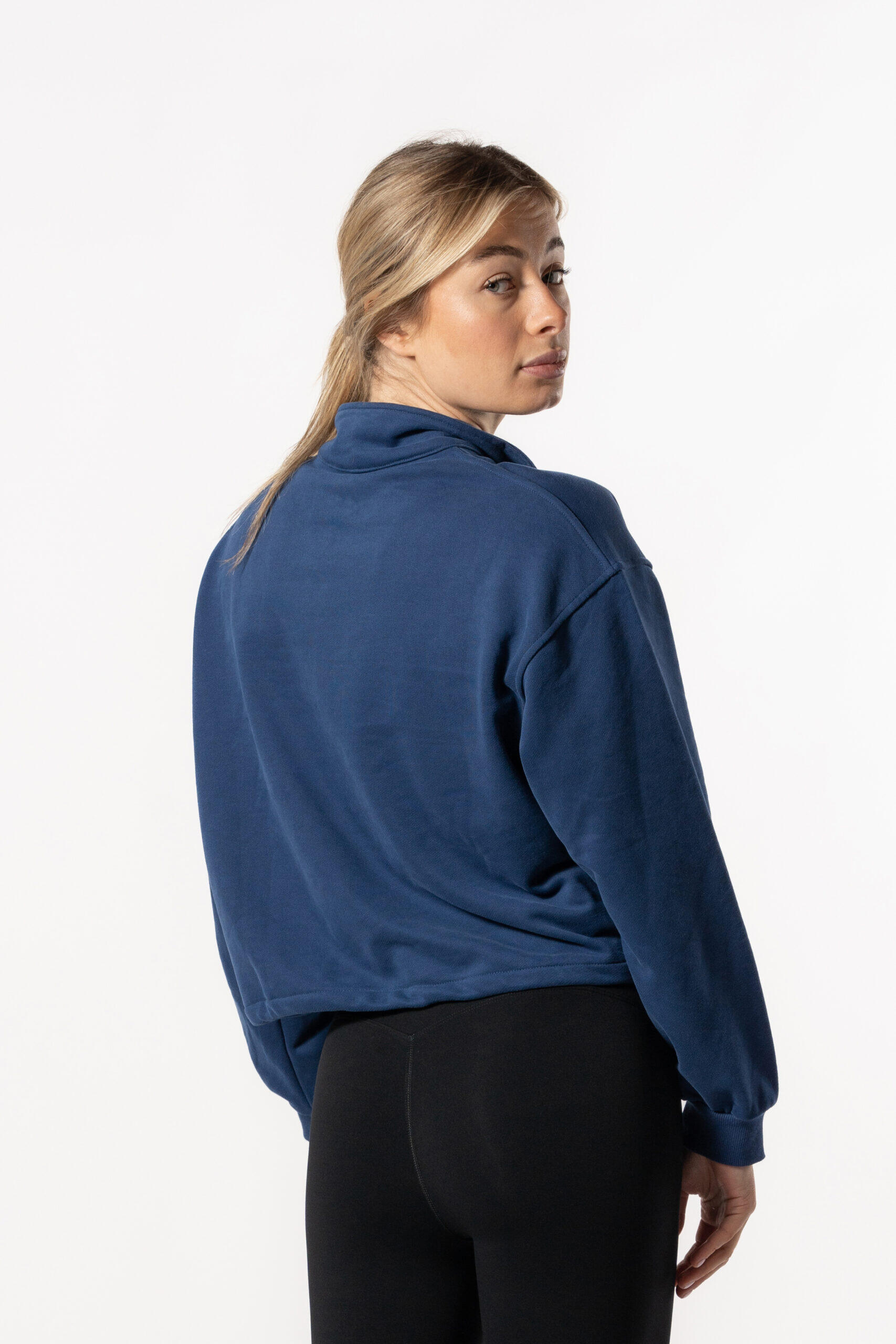 Sweat-shirt Crop à épaules Tombantes et à Demi-zippées - Bleu Royal - Fitness 2/5