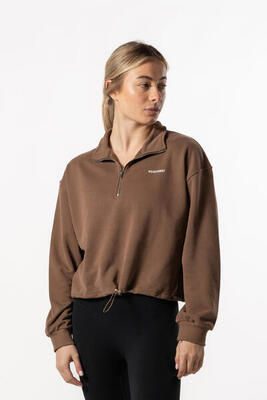 Half zip drop shoulder crop sweatshirt voor fitness bruin aesthetic wolf