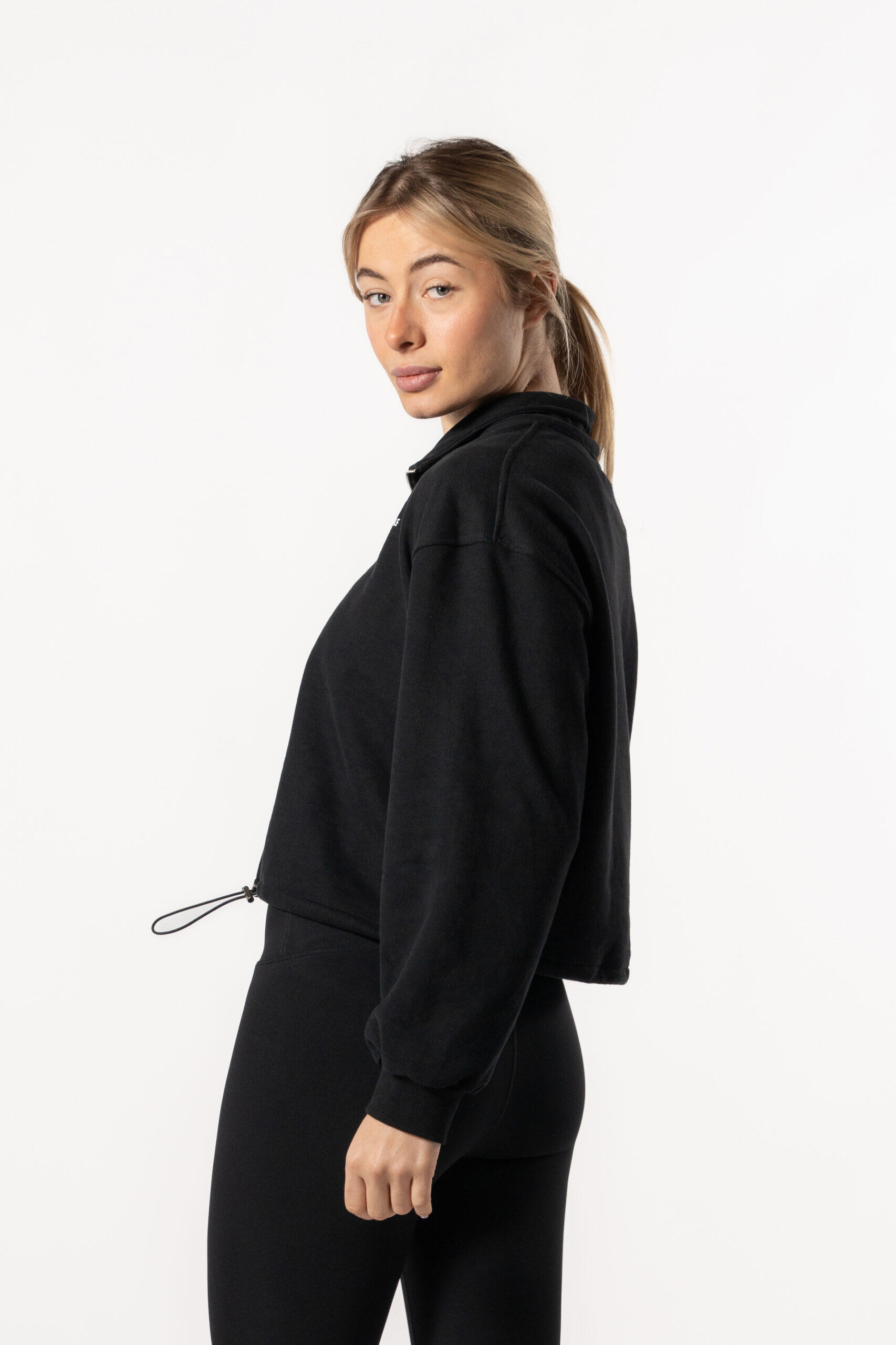 Sweat-shirt Crop à épaules Tombantes et à Demi-zippées - Noir - Fitness 4/5