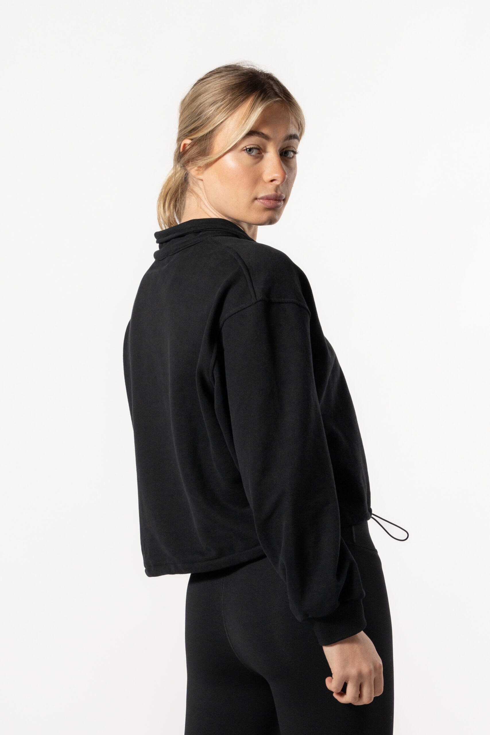 Sweat-shirt Crop à épaules Tombantes et à Demi-zippées - Noir - Fitness 2/5