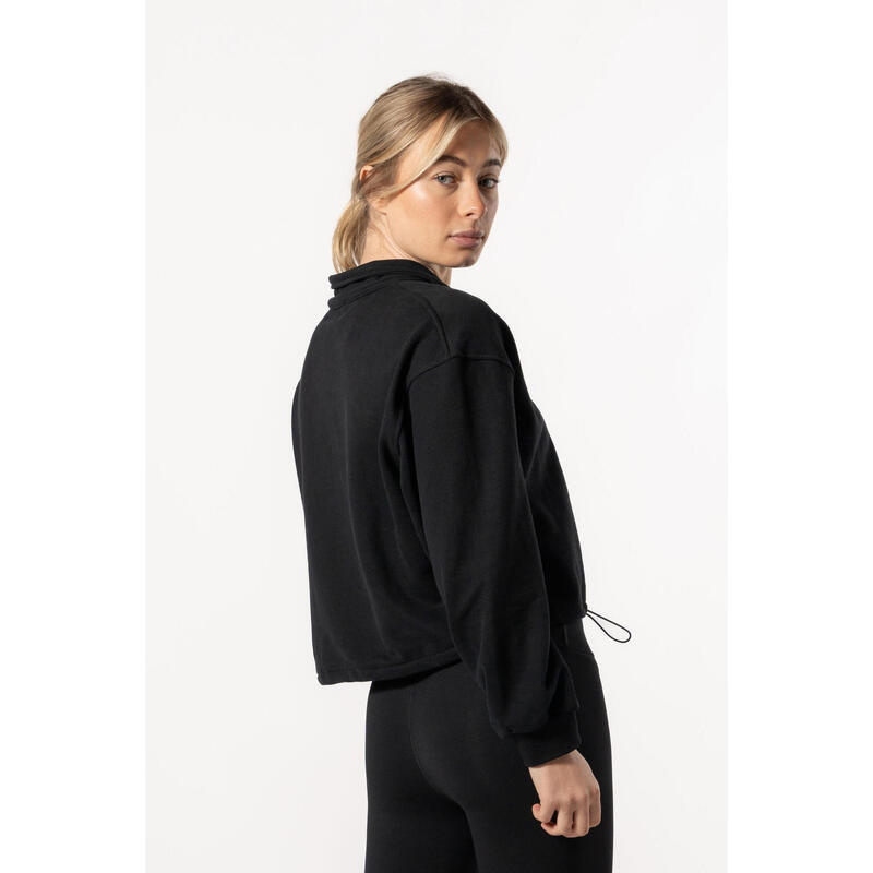 Half Zip Drop Shoulder Crop Sweatshirt voor Fitness Zwart Aesthetic Wolf