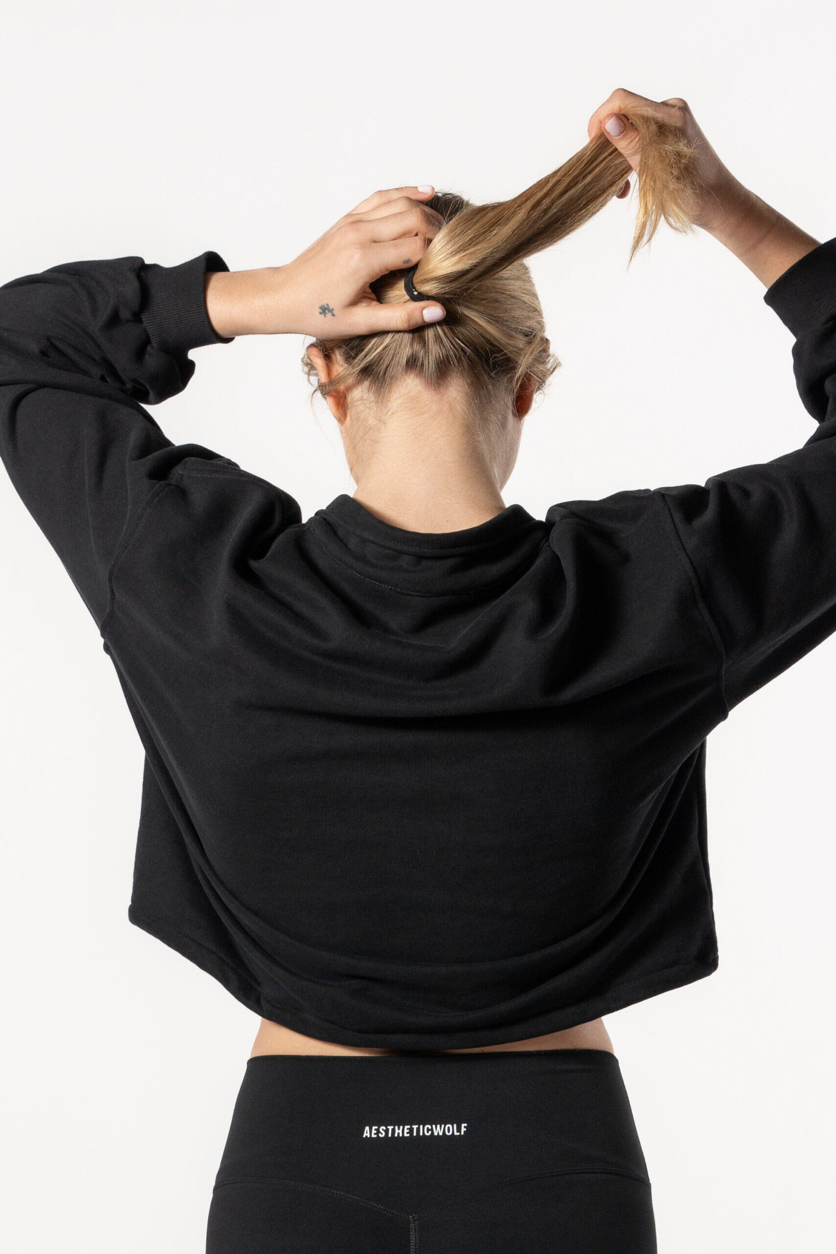 Sweat-shirt Crop à épaules Tombantes et à Demi-zippées - Noir - Fitness 3/5