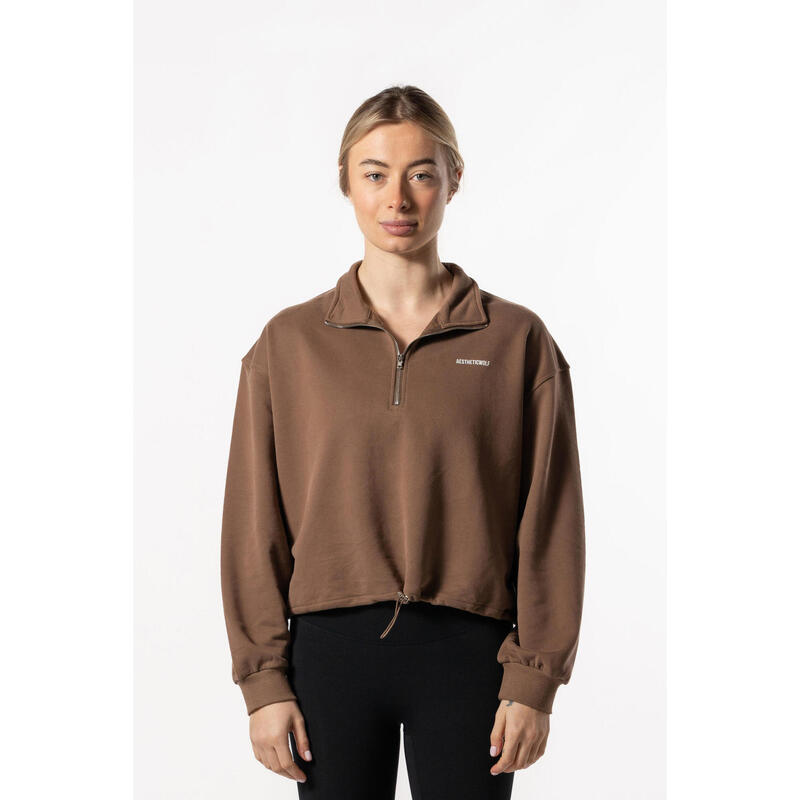 Crop-Sweatshirt mit Halbem Reißverschluss - Fitness - Braun