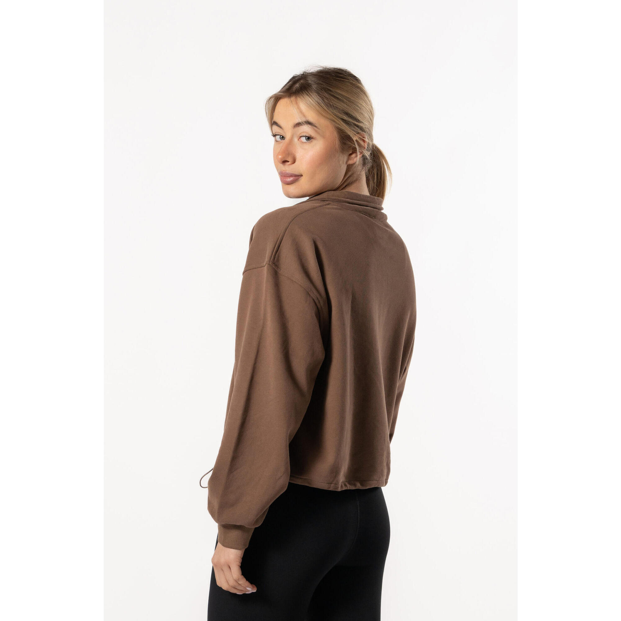 Half Zip Drop Shoulder Crop Sweatshirt voor Fitness Bruin Aesthetic Wolf 4/5