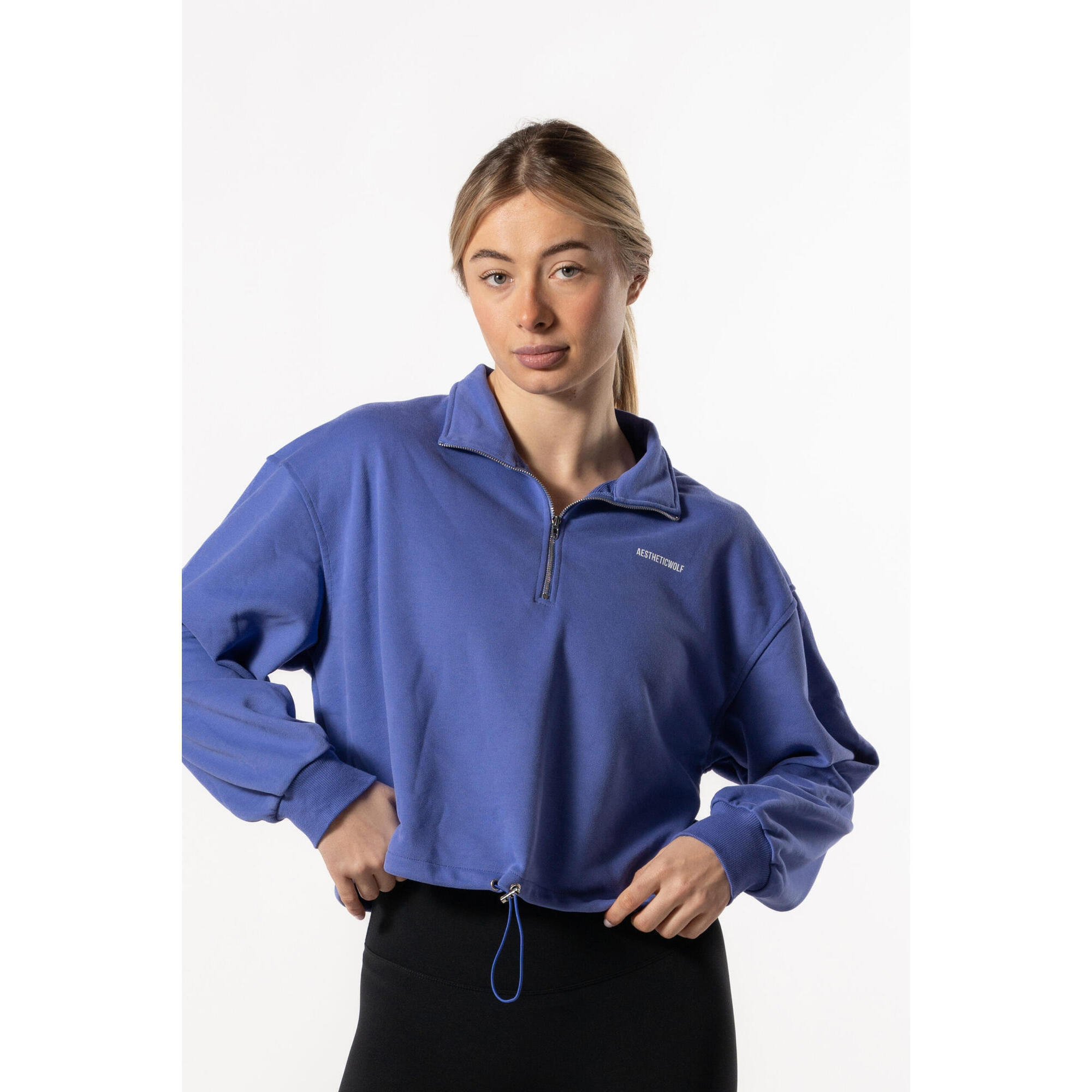 AESTHETIC WOLF Half Zip Drop Shoulder Crop Sweatshirt voor Fitness Paarsblauw Aesthetic Wolf