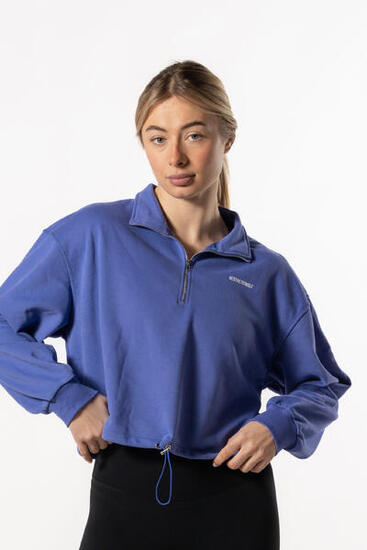 Felpa con mezza zip e spalla scesa - Fitness - Donna - Blue Iris