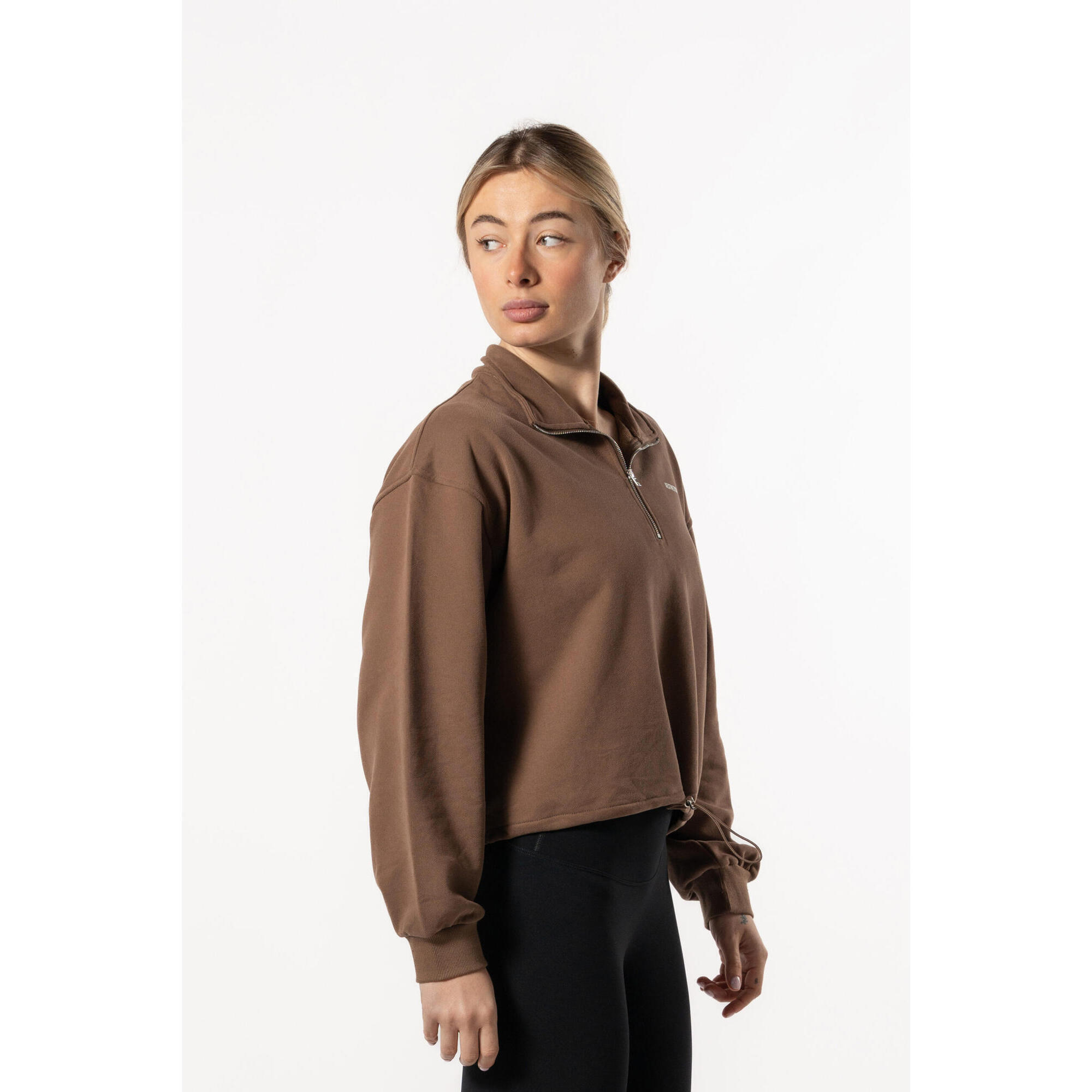 Half Zip Drop Shoulder Crop Sweatshirt voor Fitness Bruin Aesthetic Wolf 2/5