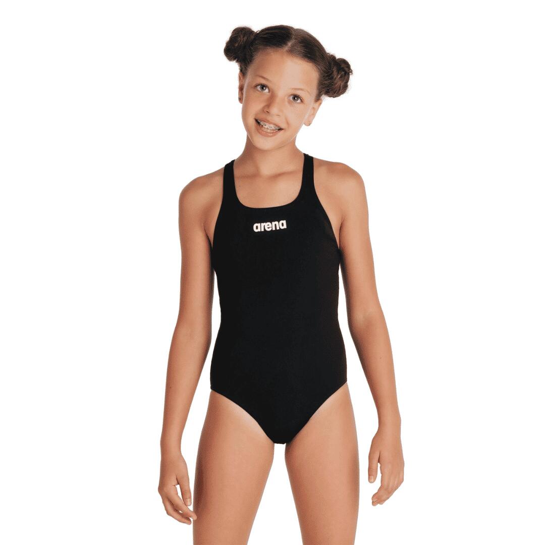 Arena Girls Team Swim Pro Solid Swimsuit - Black/White 1/5