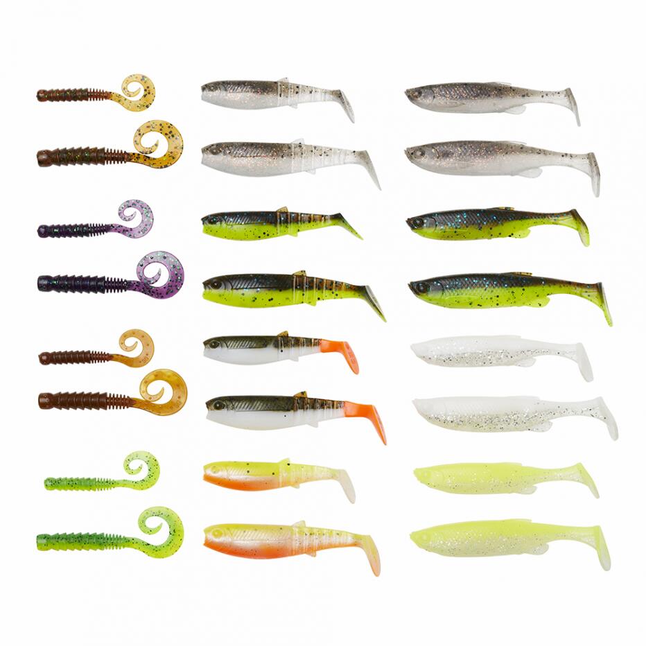Savage Gear Perch Academy Kit - 24 Gummifische + 8 Jighaken 3/4