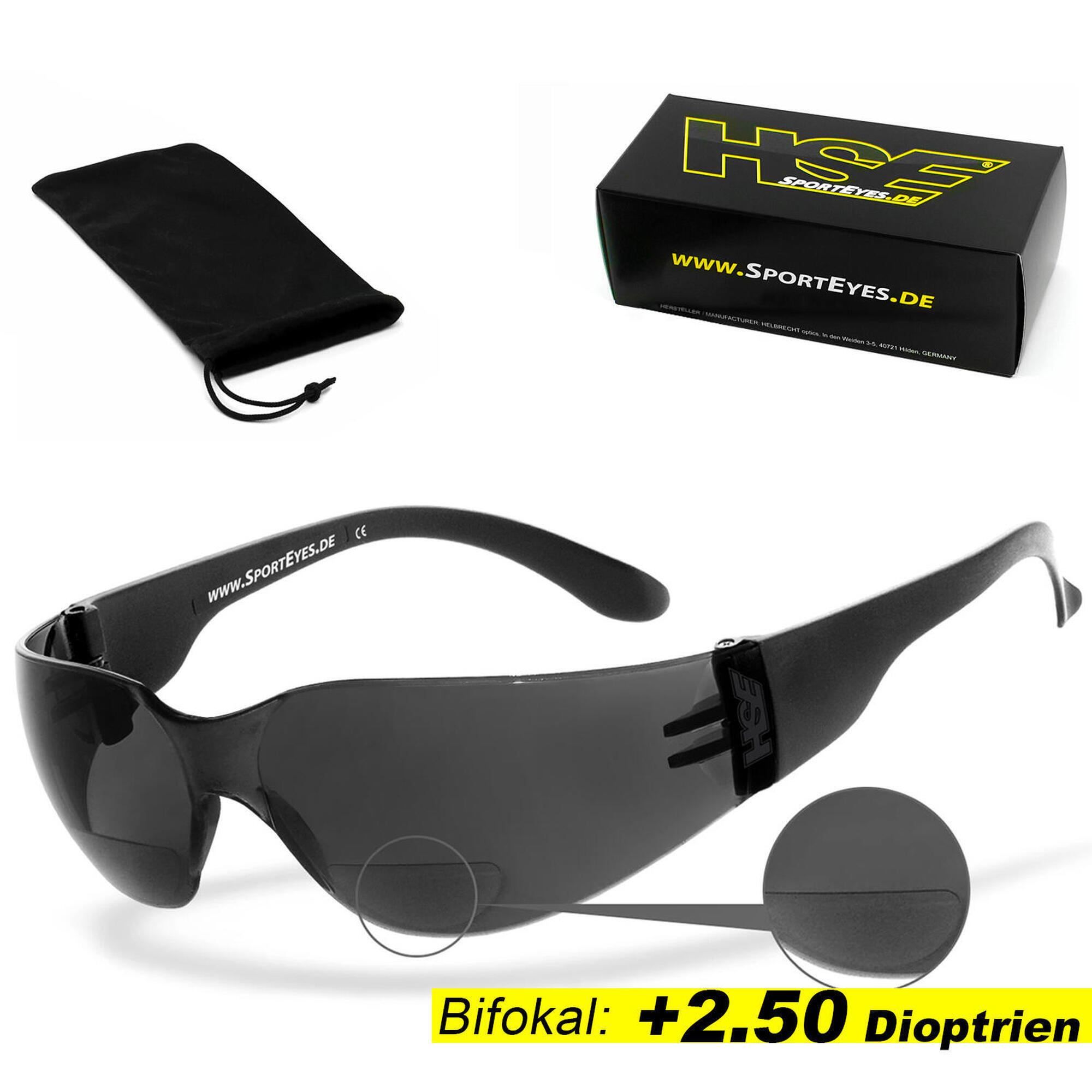 HSE - SPORTEYES Sportbrille | SPRINTER 2.3 +2,50 Dioptrien | smoke | Leseteil | beschlagfrei