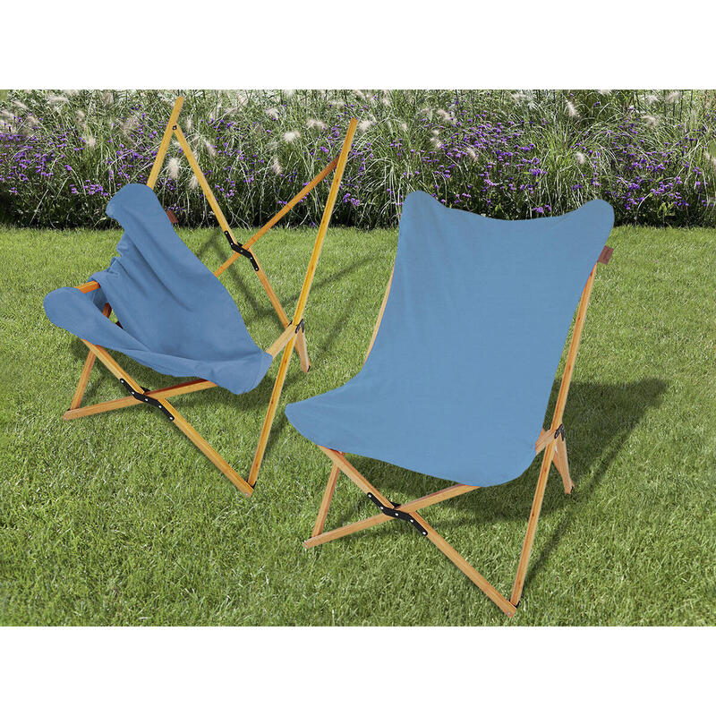 Liegestuhl Tofte aus Bambus und Baumwolle - XXL Schmetterling Stuhl klappbar