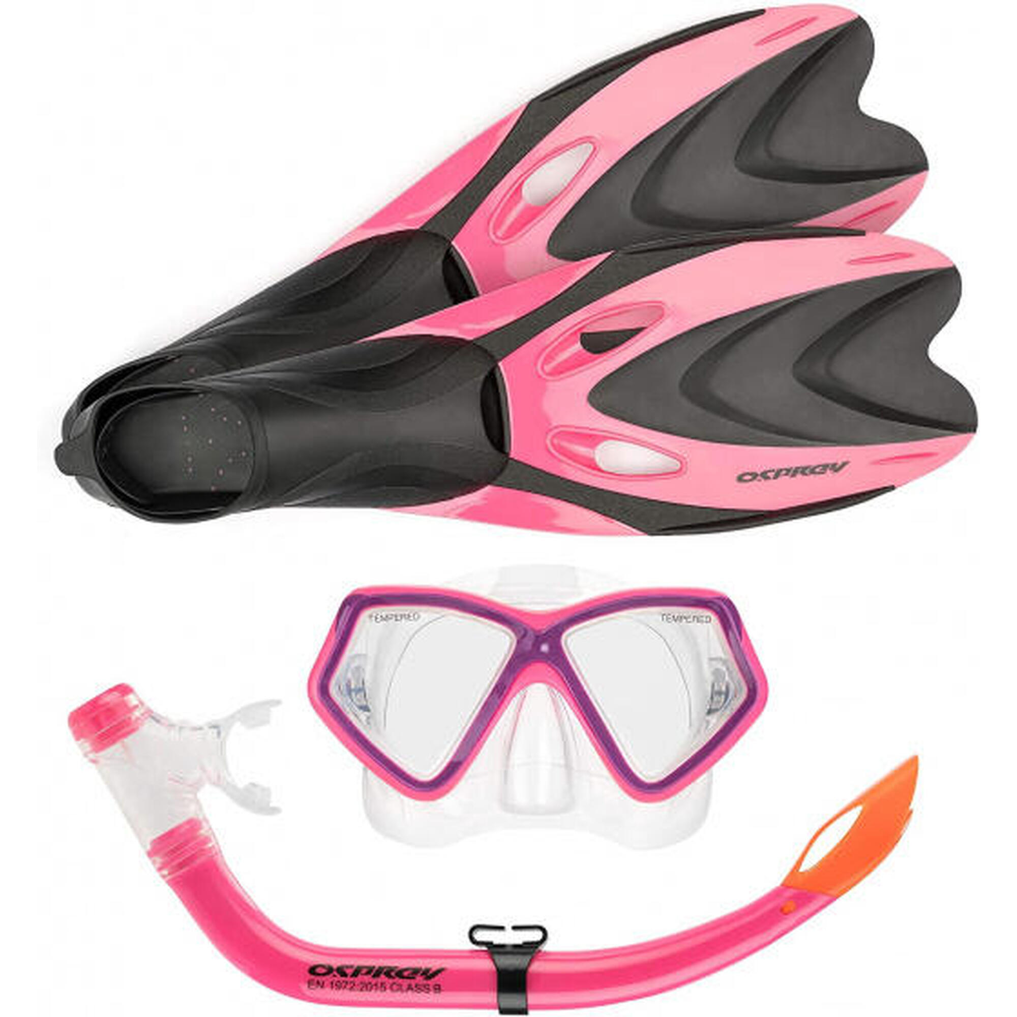 Osprey Junior Snorkel Set with Flippers and Fins, Pink 1/4