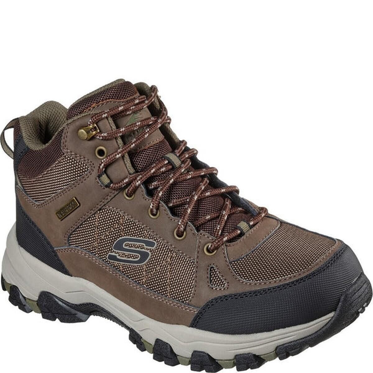 SKECHERS Mens Selmen Melano Leather Relaxed Fit Hiking Boots (Chocolate)