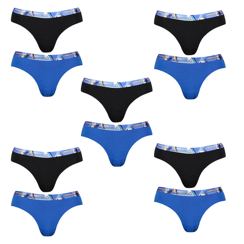 Pak 10 slips voor dames van reebok in kobaltblauw/zwart