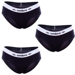 Pack 3 slips de sport femme umbro de couleur noir taille blanche