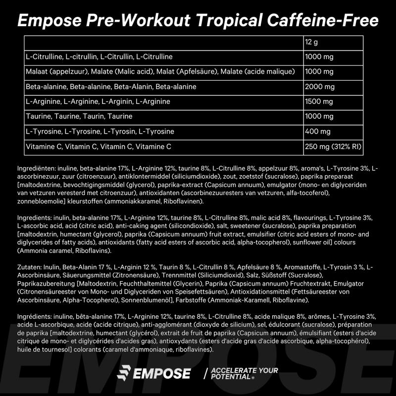Pre-Workout - Sans caféine - 360 gr - Tropical