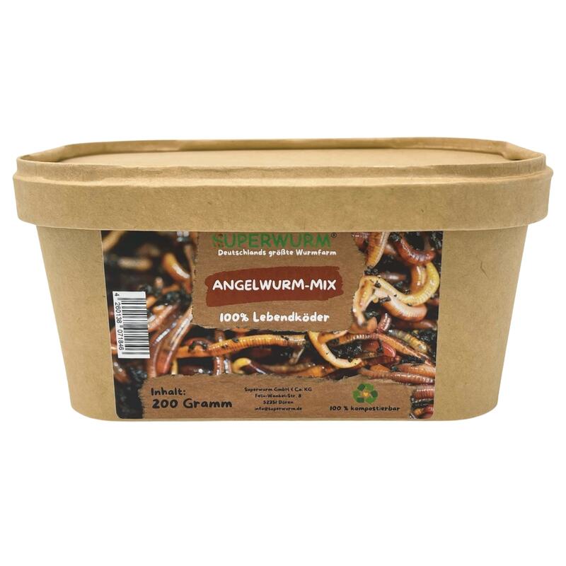 200g Angelwurm-Mix | 100% kompostierbare Köderdose