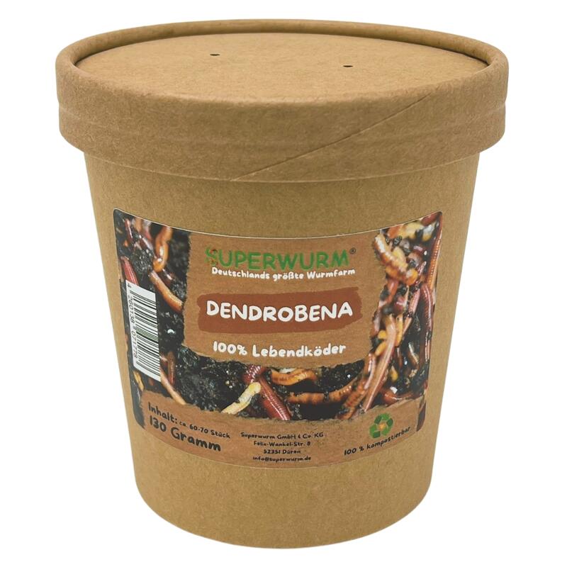 130g Dendrobena Größe M-XL | 100% kompostierbare Köderdose