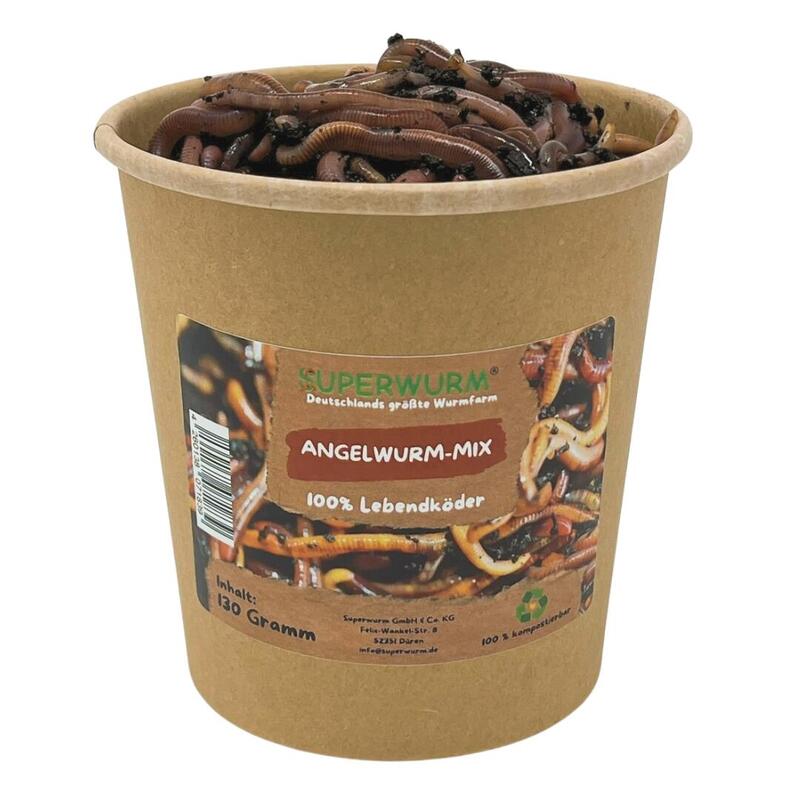 130g Angelwurm-Mix | 100% kompostierbare Köderdose
