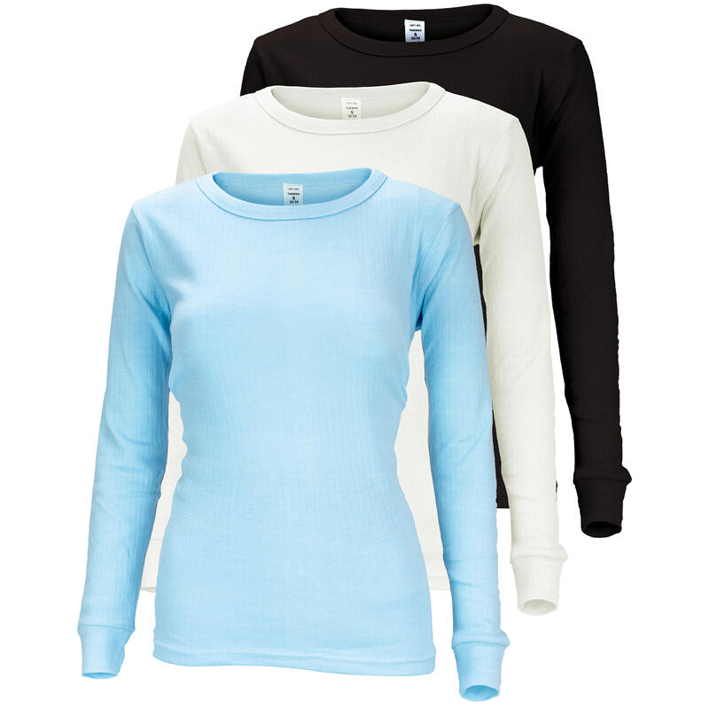 Camiseta térmica y deportiva | Mujer | Set de 3 | Crema/Celeste/Negro