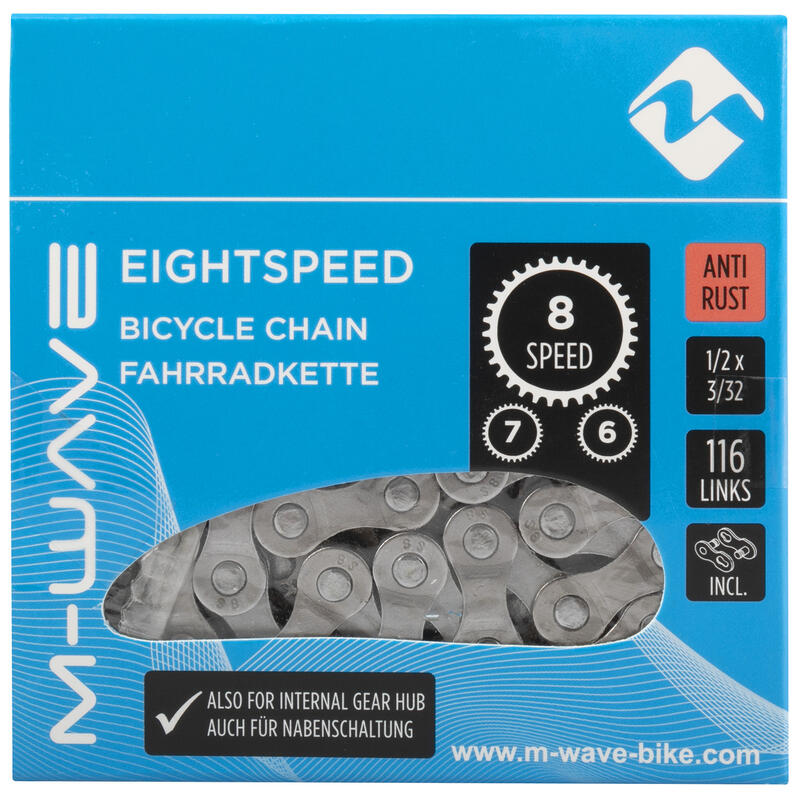 M-WAVE Fahrradkette Eightspeed, mit Anti-Rost-Beschichtung, silber